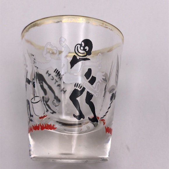 VTG 1960’s Good Luck Black Cat & Cannibal Shot Glass Halloween Bar Ware Pair. - Picture 6 of 12
